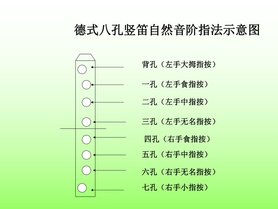 德式八孔豎笛自然音階指示意圖