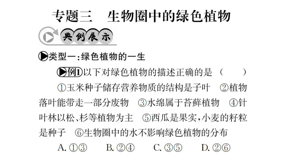 中考生物 專題綜合突破 專題三 生物圈中的綠色植物課件_第1頁