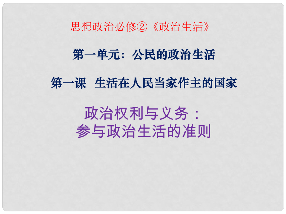 廣東省揭陽一中高考政治復(fù)習(xí) 1.2《政治權(quán)利與義務(wù) 參與政治生活的基礎(chǔ)和準(zhǔn)則》課件9 新人教版必修2_第1頁