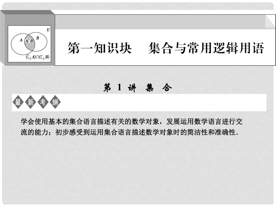 江蘇專用高考數學總復習 第1知識塊 集合與常用邏輯用語 第1講 集合課件 （文）_第1頁