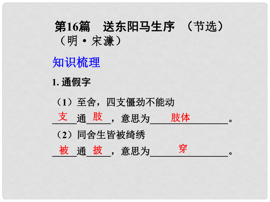 中考語(yǔ)文 古詩(shī)文知識(shí)梳理 文言文部分 第16篇 送東陽(yáng)馬生序課件_第1頁(yè)