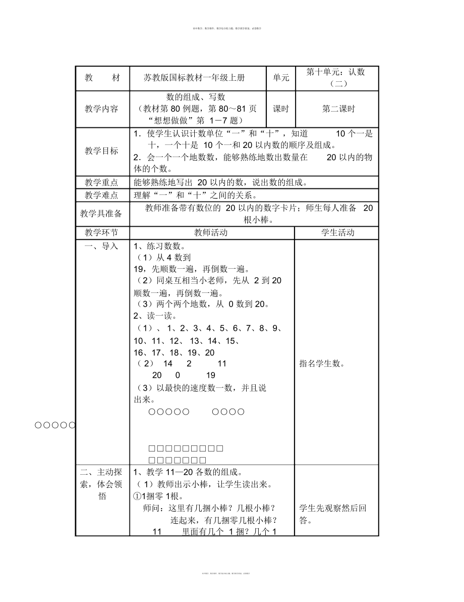 数学知识点苏教版数学一上《数的组成、写数》教学设计-总结_第1页