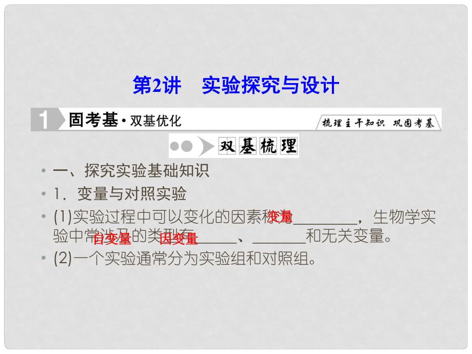 优化探究（新课标）高考生物一轮复习 实验专题2 实验探究与设计课件 新人教版_第1页