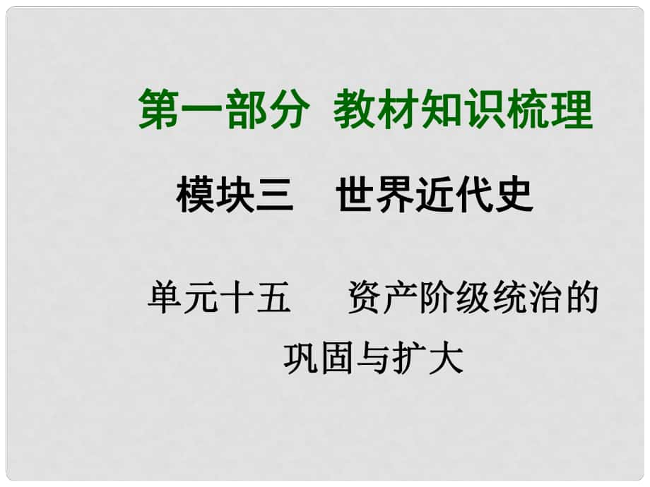 中考历史总复习 模块三 世界近代史 单元十五 资产阶级统治的巩固与扩大课件（知识梳理+考点训练+综合演练+中考题）_第1页