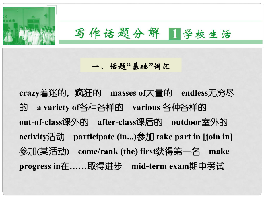 天津市太平村中学高中英语 写作话题分解 学校生活课件 新人教版_第1页