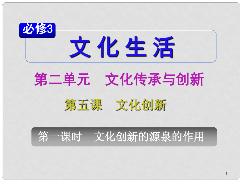 山西省高考政治復(fù)習(xí) 第2單元第5課第1課時 文化創(chuàng)新的源泉和作用課件 新人教版必修3_第1頁