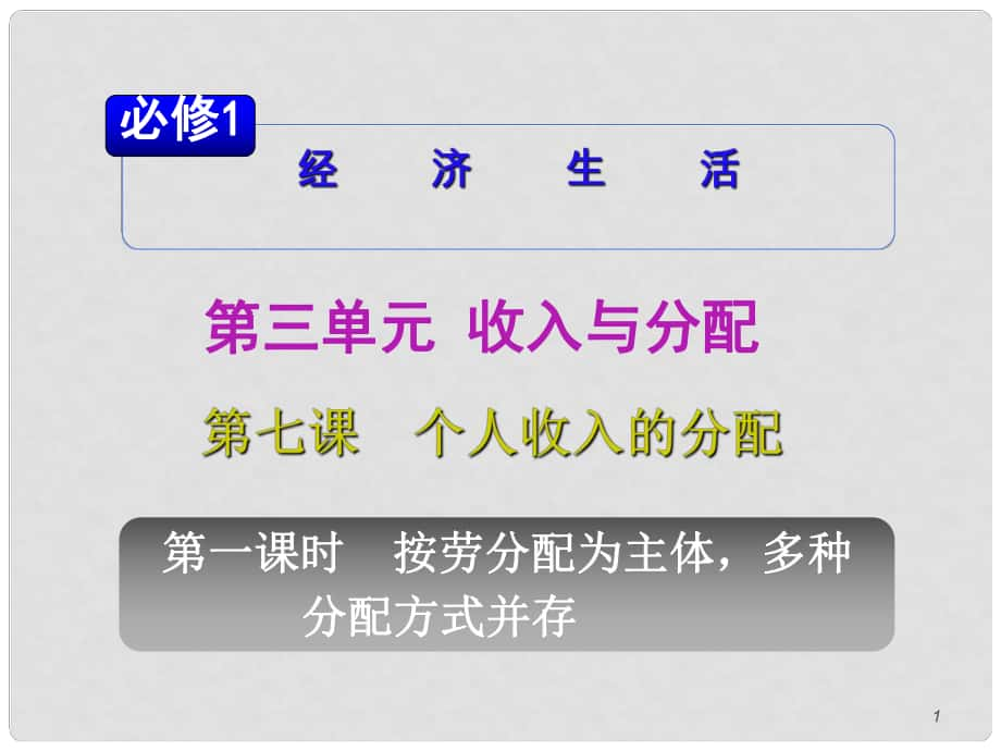 山西省高考政治復(fù)習(xí) 第3單元第7課第1課時(shí) 按勞分配為主體多種分配方式并存課件 新人教版必修1_第1頁