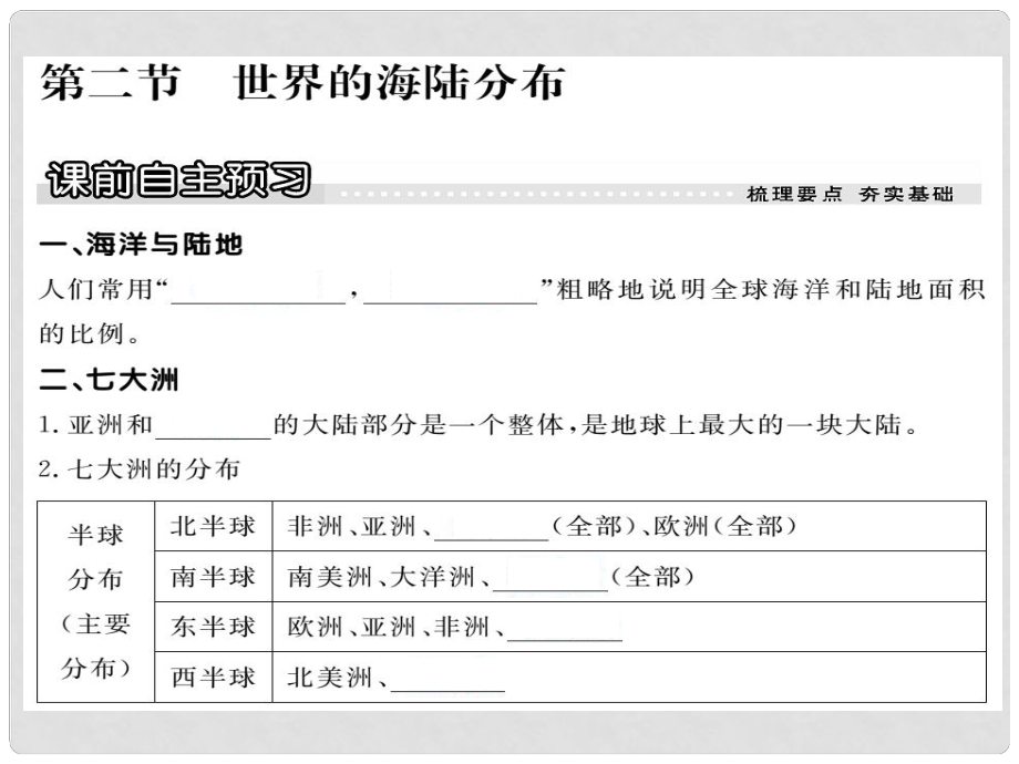 七年級(jí)地理上冊(cè) 第二章 第二節(jié) 世界的海陸分布課件 （新版）湘教版_第1頁(yè)