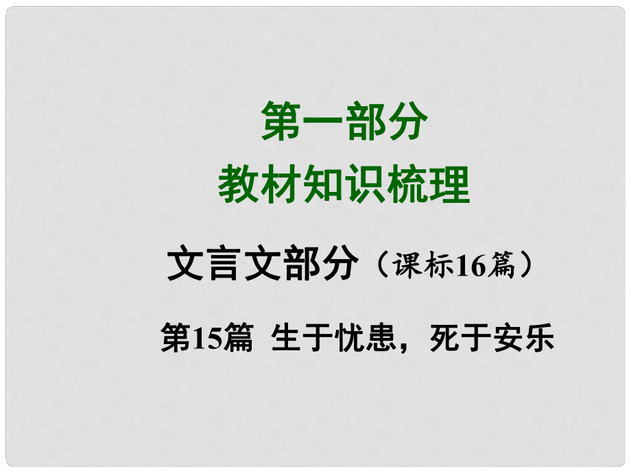 中考語(yǔ)文總復(fù)習(xí) 第15篇 生于憂患死于安樂(lè)課件 蘇教版_第1頁(yè)