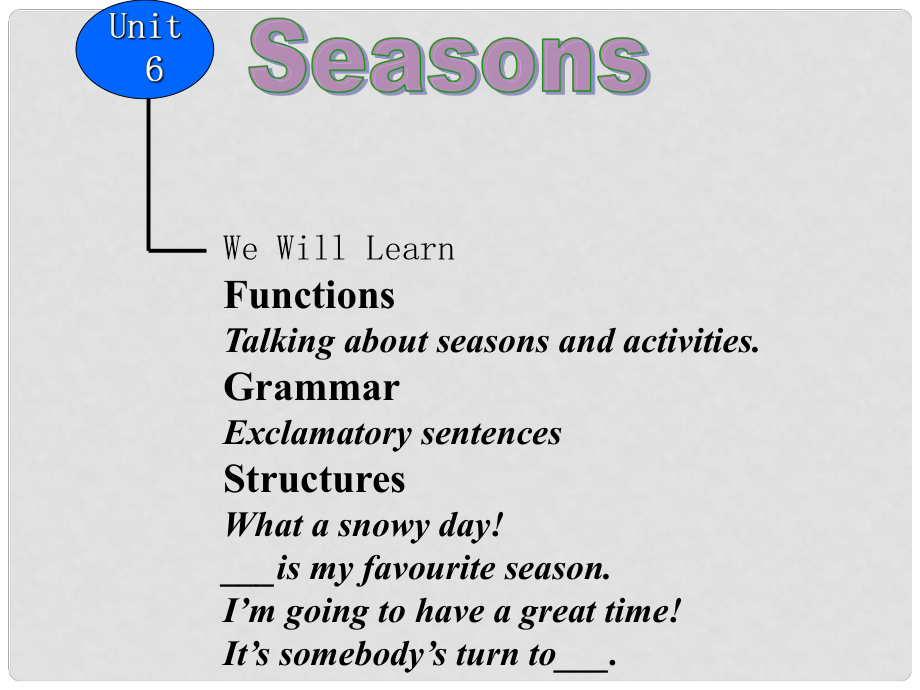 七年級英語下冊 Unit 6 Lesson 33 Kim's Favourite Season課件 （新版）冀教版_第1頁