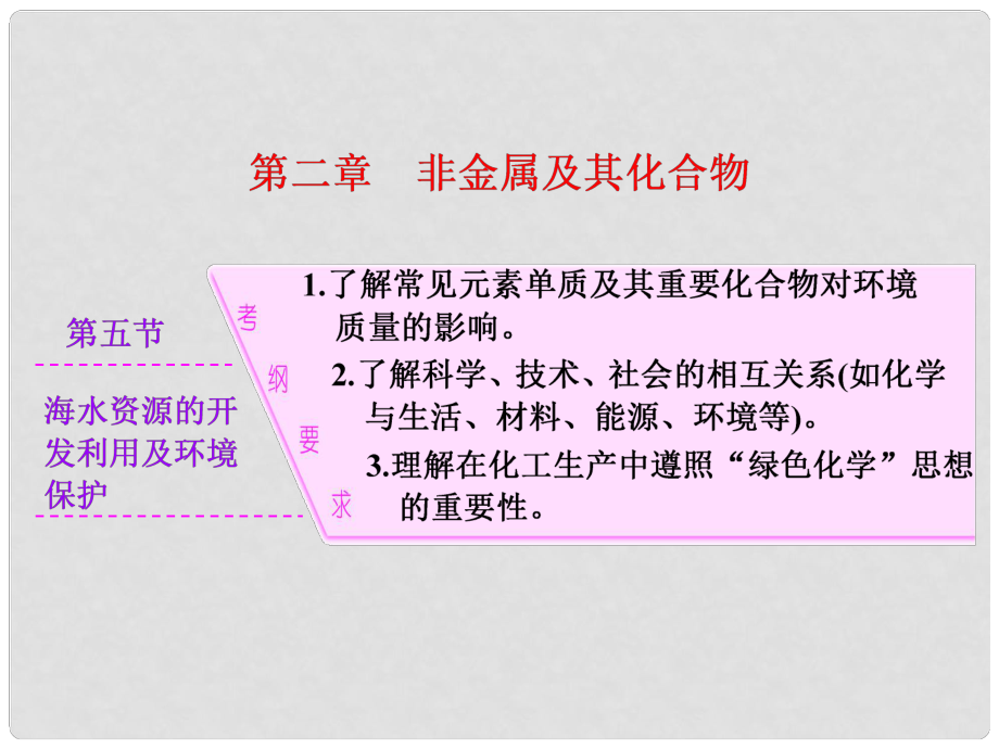 江西省横峰中学高考化学一轮复习 模块一 第二章 第五节 海水资源的开发利用及环境保护课件_第1页