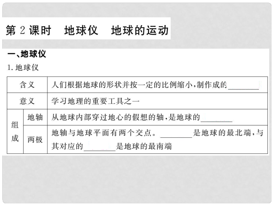 七年级地理上册 第二章 第一节 认识地球（第2课时 地球仪 地球的运动）课件 （新版）湘教版_第1页