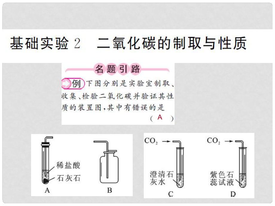 九年級(jí)化學(xué)全冊(cè) 第2章 身邊的化學(xué)物質(zhì) 基礎(chǔ)實(shí)驗(yàn)2 二氧化碳的制取與性質(zhì)課件 （新版）滬教版_第1頁