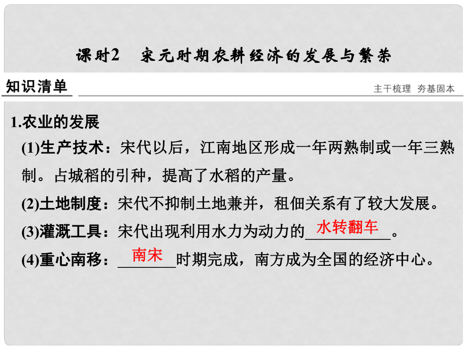 高考?xì)v史通史復(fù)習(xí) 第一部分 專題四 古代中華文明的成熟與鼎盛 課時2 宋元時期農(nóng)耕經(jīng)濟(jì)的發(fā)展與繁榮課件_第1頁