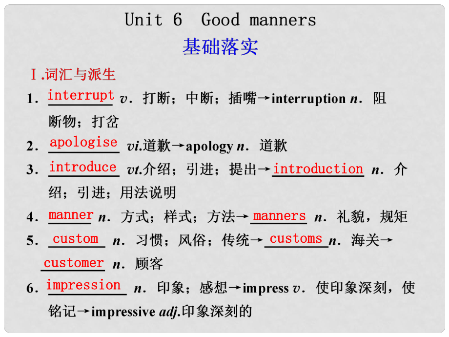 福建省高考英語總復(fù)習(xí) Unit6Good manners課件 新人教版_第1頁