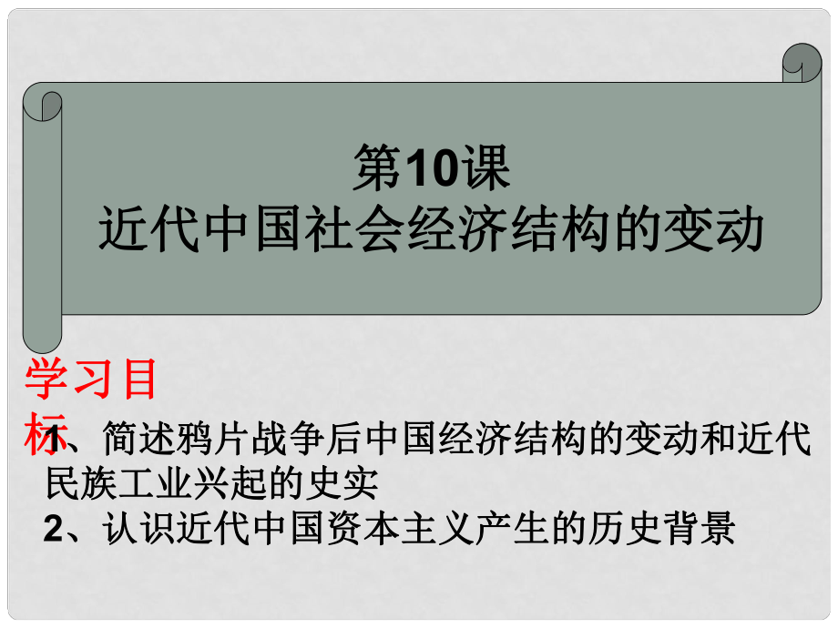 山東省淄博市淄川般陽中學(xué)高中歷史 第10課《近代中國社會經(jīng)濟結(jié)構(gòu)的變動》課件 岳麓版必修2_第1頁