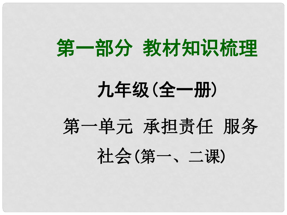 广西中考政治总复习 第一部分 教材知识梳理 九年级 第一单元 承担责任服务社会课件（教材知识导航+中考考点精讲+备考试题精编） 新人教版_第1页