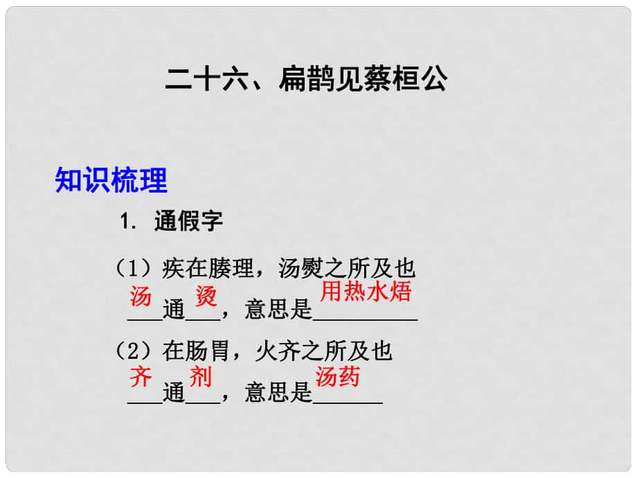 中考語文專題復習 九上 二十六 扁鵲見蔡桓公課件_第1頁