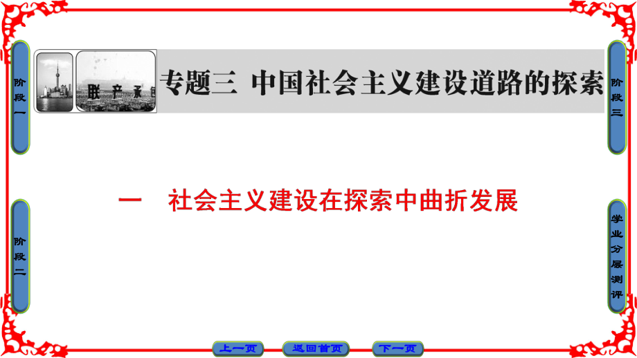 高中歷史 專題3 中國社會主義建設(shè)道路的探索 1 社會主義建設(shè)在探索中曲折發(fā)展課件 人民版必修2_第1頁