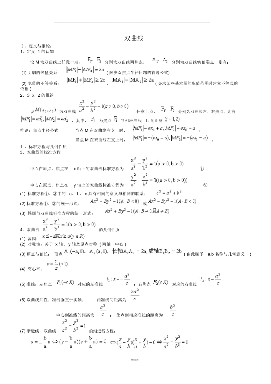 高中数学-公式-双曲线_第1页