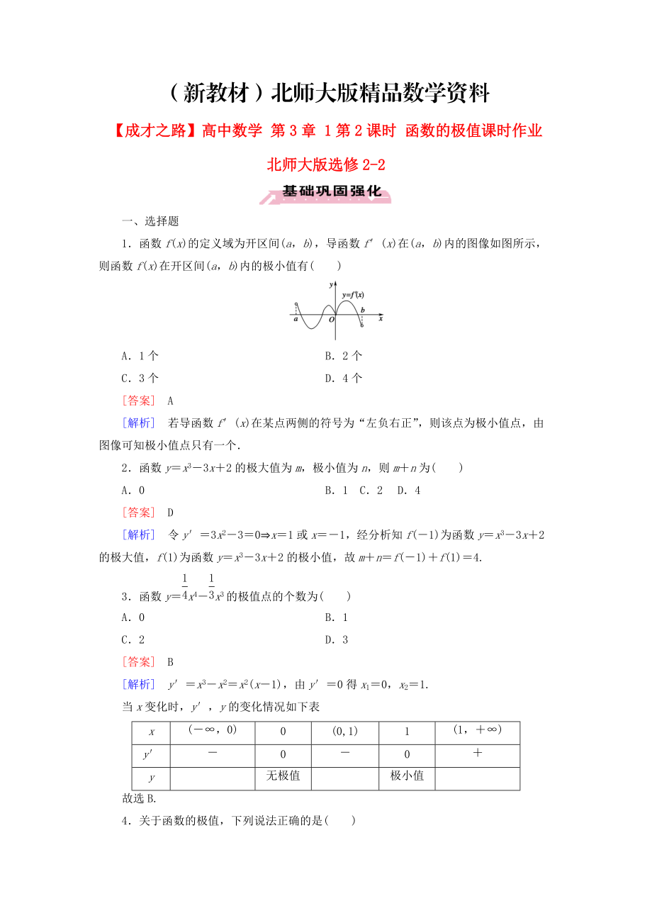 新教材高中數(shù)學(xué) 第3章 1第2課時(shí) 函數(shù)的極值課時(shí)作業(yè) 北師大版選修22_第1頁(yè)