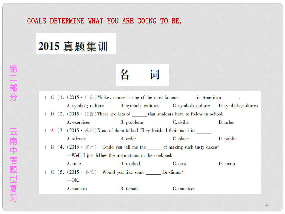 云南省中考英語總復習 第二部分 中考題型 真題集訓課件_第1頁