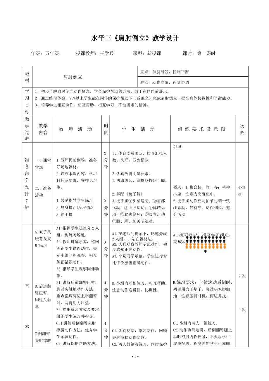 水平三五年級《肩肘倒立》教學設計_第1頁