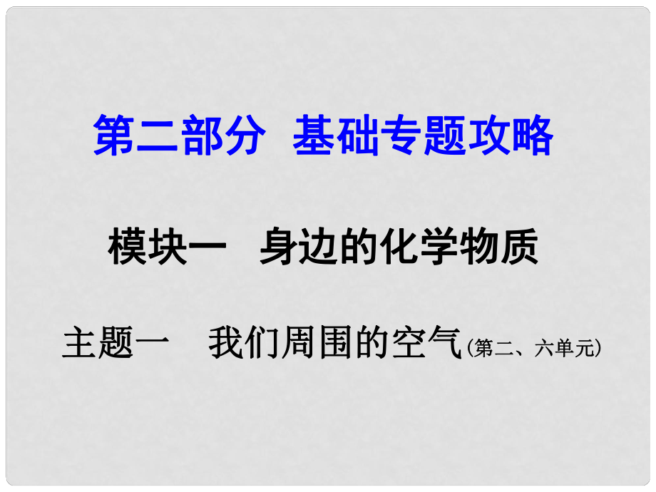 河南中考化學(xué) 第二部分 基礎(chǔ)專題攻略 模塊一 身邊的化學(xué)物質(zhì) 主題一 我們周圍的空氣課件 新人教版_第1頁