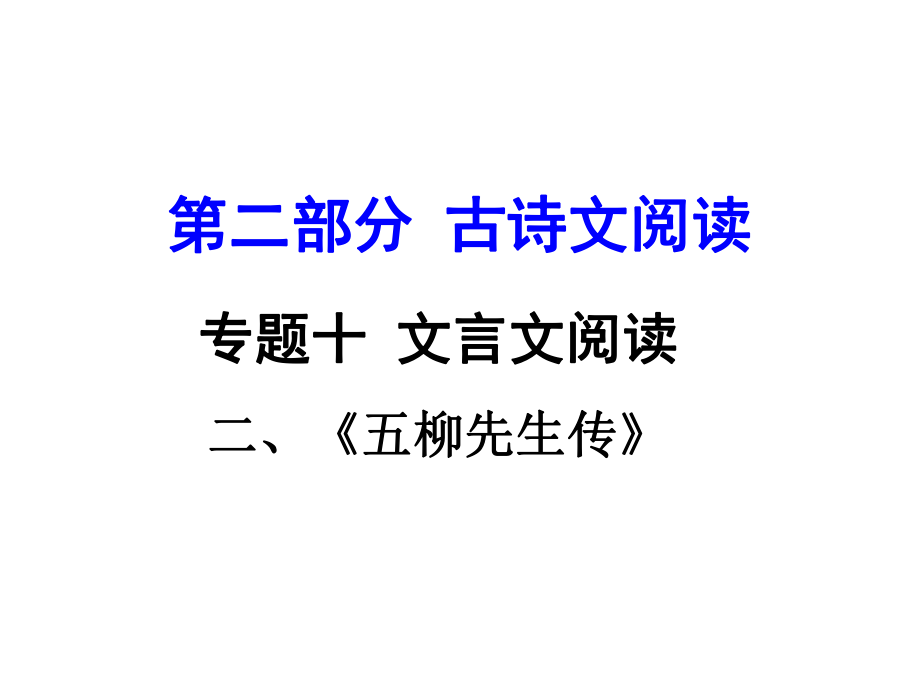 貴州省中考語文 第二部分 古詩文閱讀 專題十 文言文閱讀 八下 二、五柳先生傳課件_第1頁