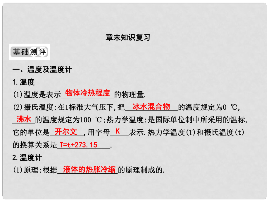 練案九年級物理全冊 第12章 溫度與物態(tài)變化章末知識復習課件 （新版）滬科版_第1頁