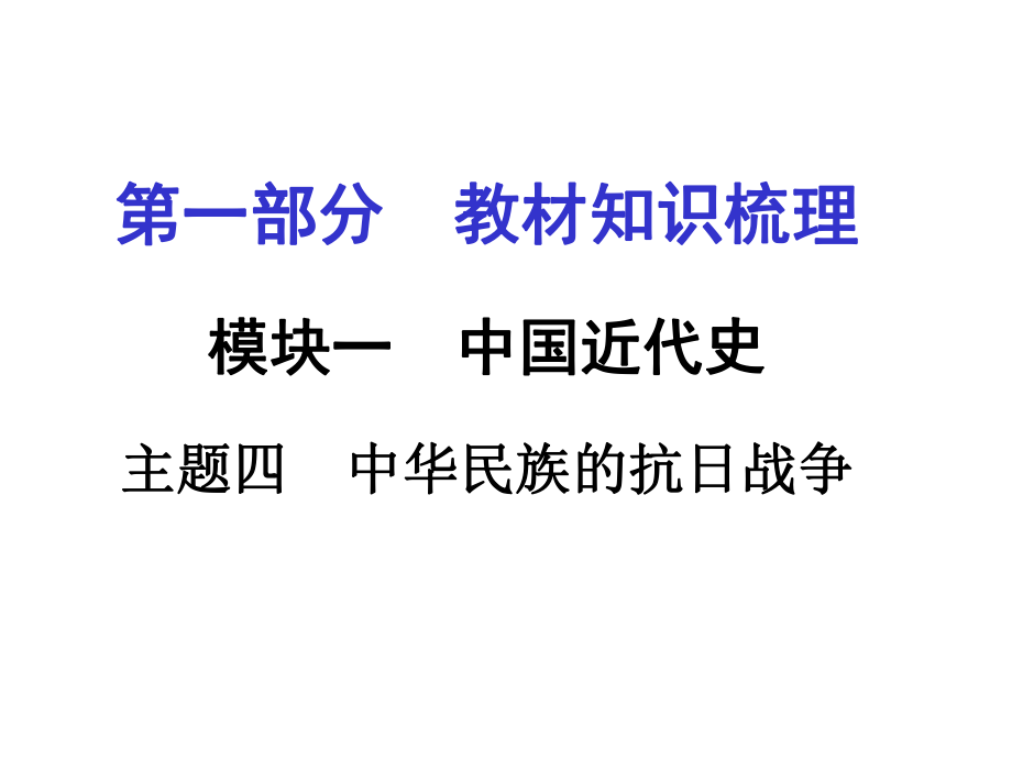 河南中考历史 第一部分 教材知识梳理 模块一 中国近代史 主题四 中华民族的抗日战争课件 新人教版_第1页