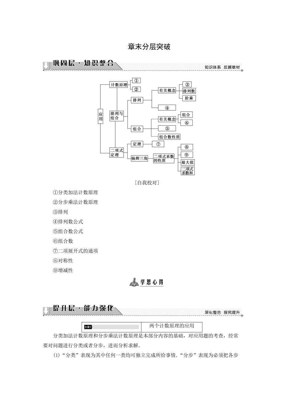 高中數(shù)學(xué)北師大版選修2－3同步導(dǎo)學(xué)案：第1章 章末分層突破_第1頁