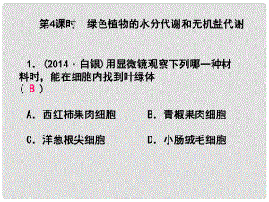 浙江省中考科學(xué)第一輪總復(fù)習(xí) 第一篇 生命科學(xué) 第4課時(shí) 綠色植物的水分代謝和無機(jī)鹽代謝課后練習(xí)課件