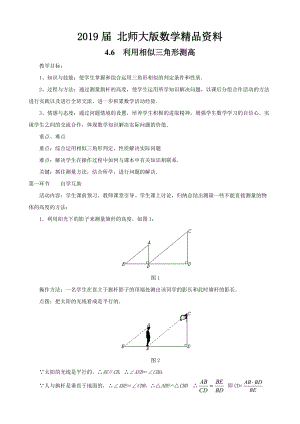 【北师大版】九年级上册数学：4.6利用相似三角形测高教案2