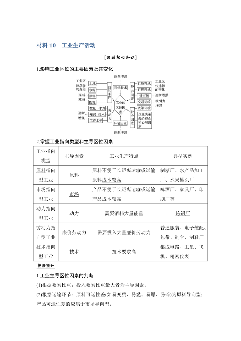 地理創(chuàng)新設(shè)計二輪專題復(fù)習(xí)全國通用文檔：第四部分 考前靜悟材料 材料10 Word版含答案_第1頁