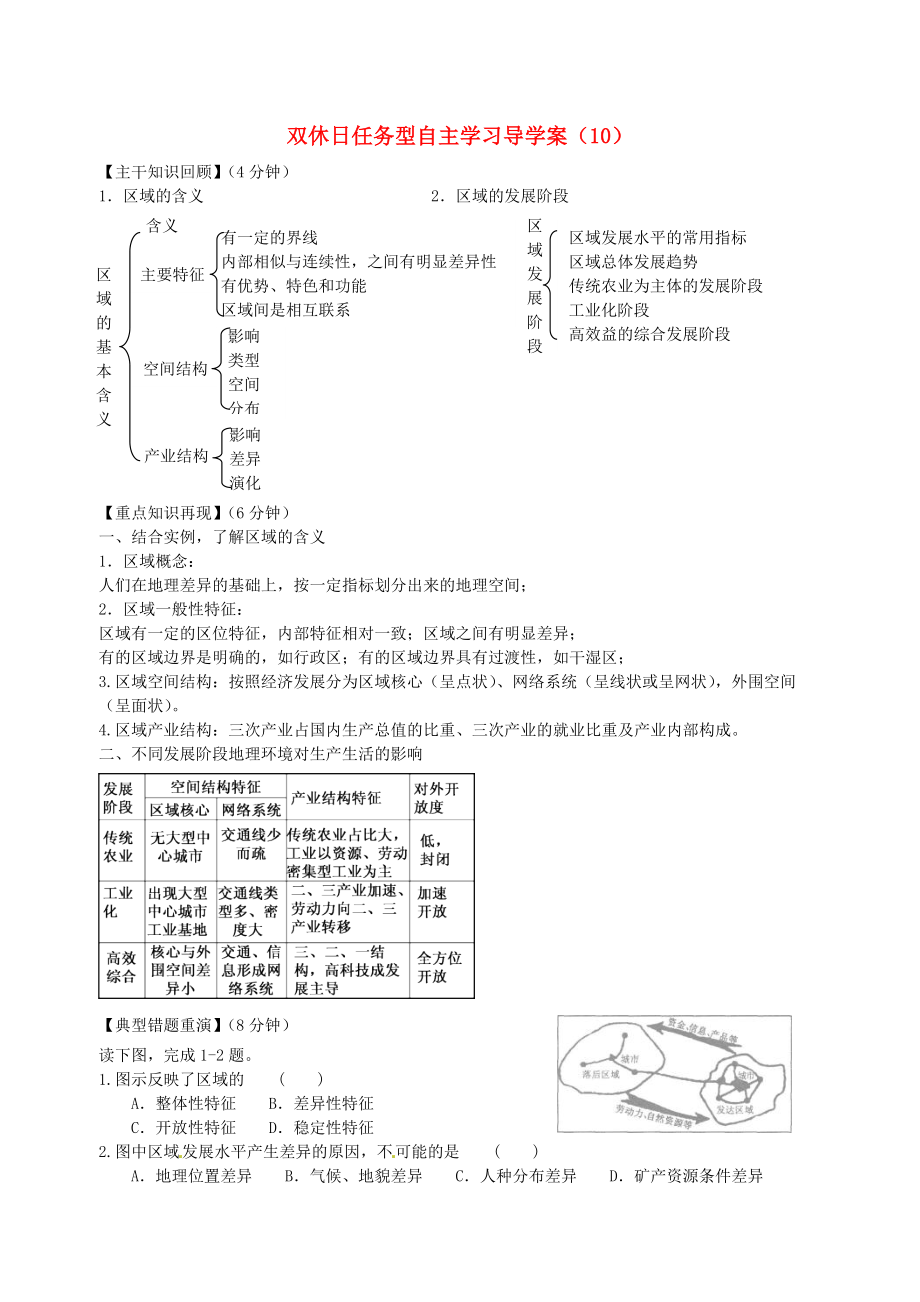 江蘇省海門市包場高級中學(xué)高一地理 雙休日任務(wù)型自主學(xué)習(xí)導(dǎo)學(xué)案10_第1頁