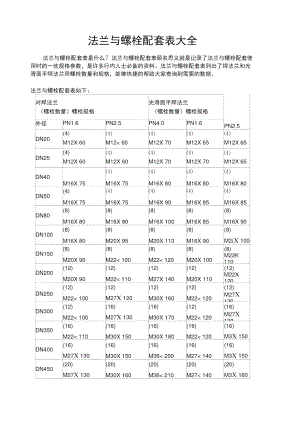 法蘭配螺栓規(guī)格