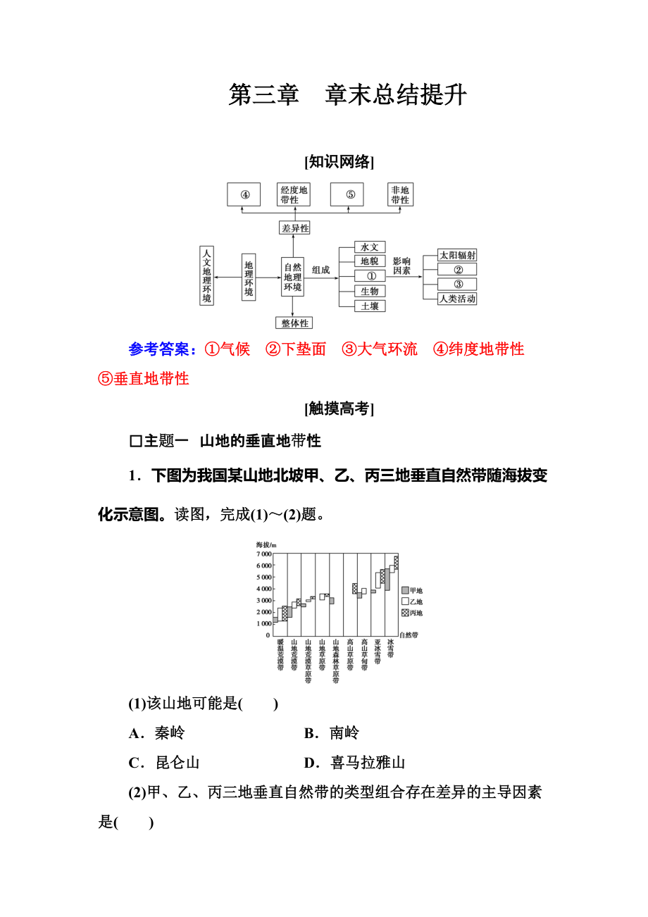 中圖版地理必修一配套練習(xí)：第三章 章末總結(jié)提升 Word版含解析_第1頁(yè)