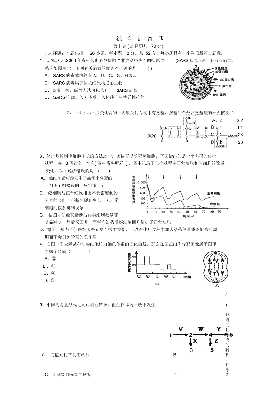 高三生物二輪復(fù)習(xí)綜合訓(xùn)練四人教版_第1頁