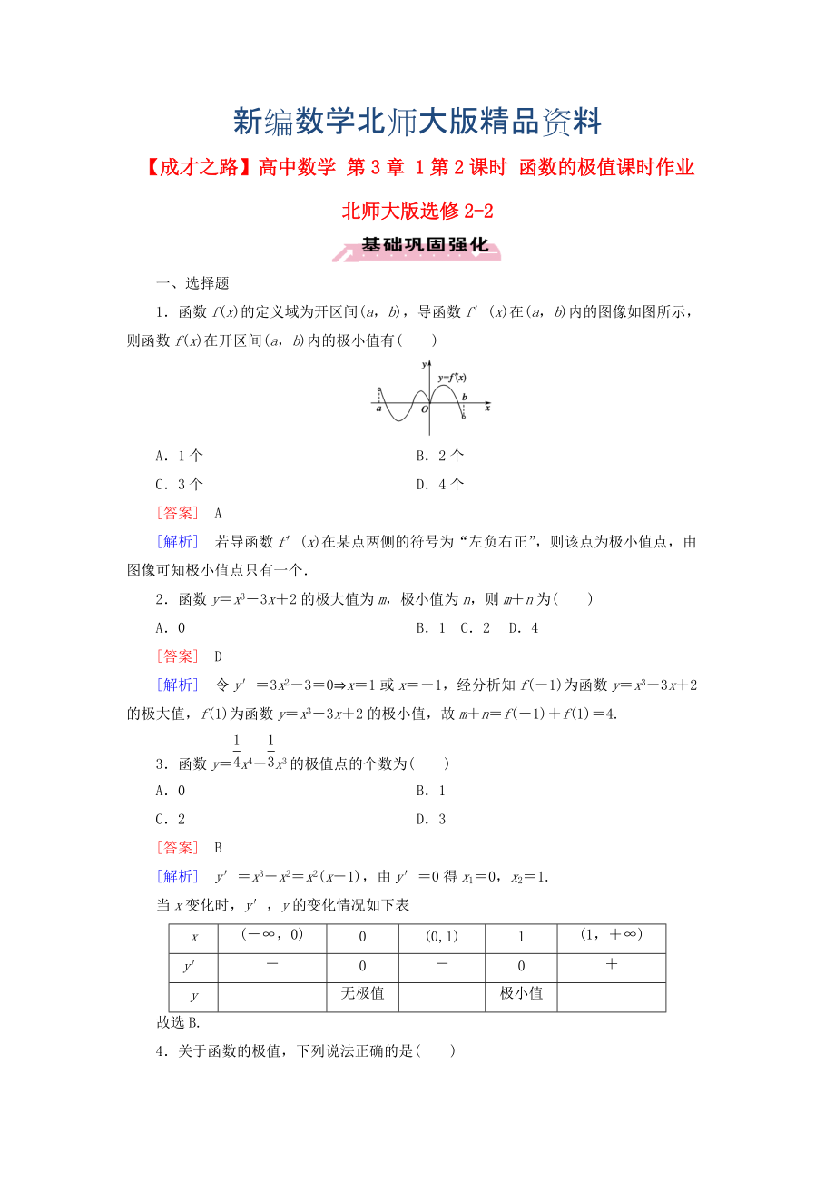 新編高中數(shù)學(xué) 第3章 1第2課時(shí) 函數(shù)的極值課時(shí)作業(yè) 北師大版選修22_第1頁