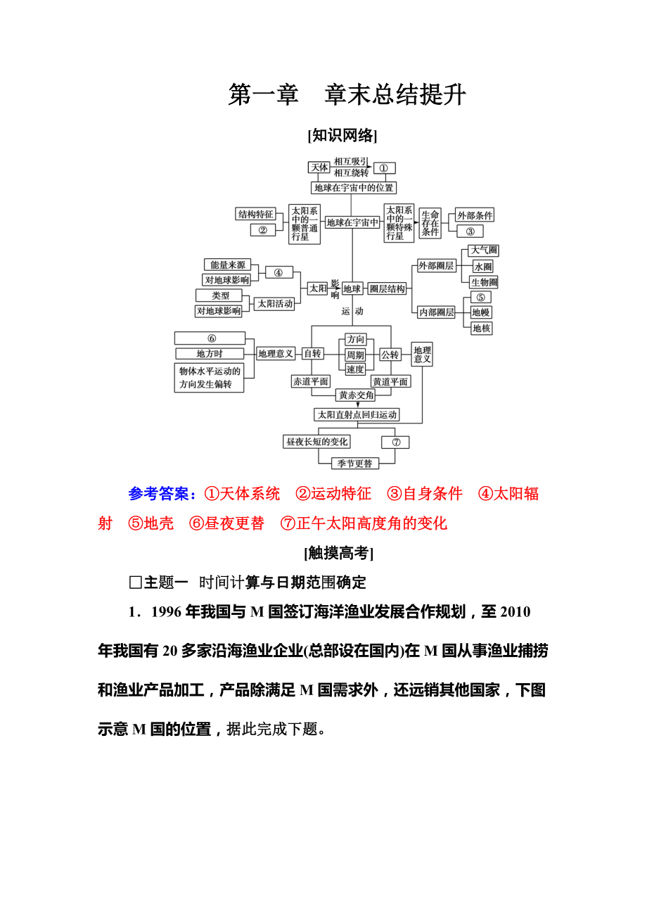 【金版學(xué)案】高中地理中圖版必修一習(xí)題：第一章 章末總結(jié)提升 Word版含解析_第1頁