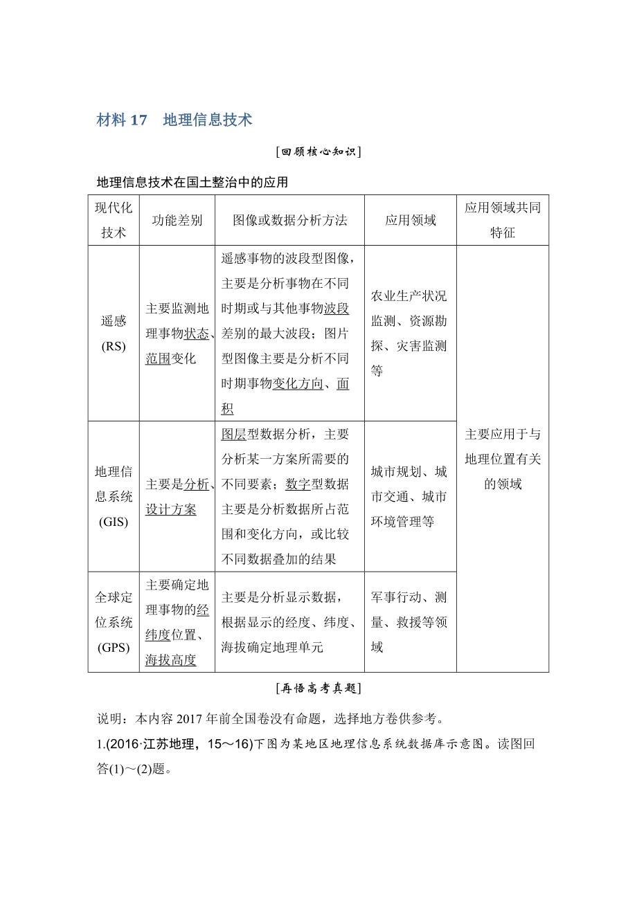 地理創(chuàng)新設(shè)計(jì)二輪專題復(fù)習(xí)全國(guó)通用文檔：第四部分 考前靜悟材料 材料17 Word版含答案_第1頁(yè)