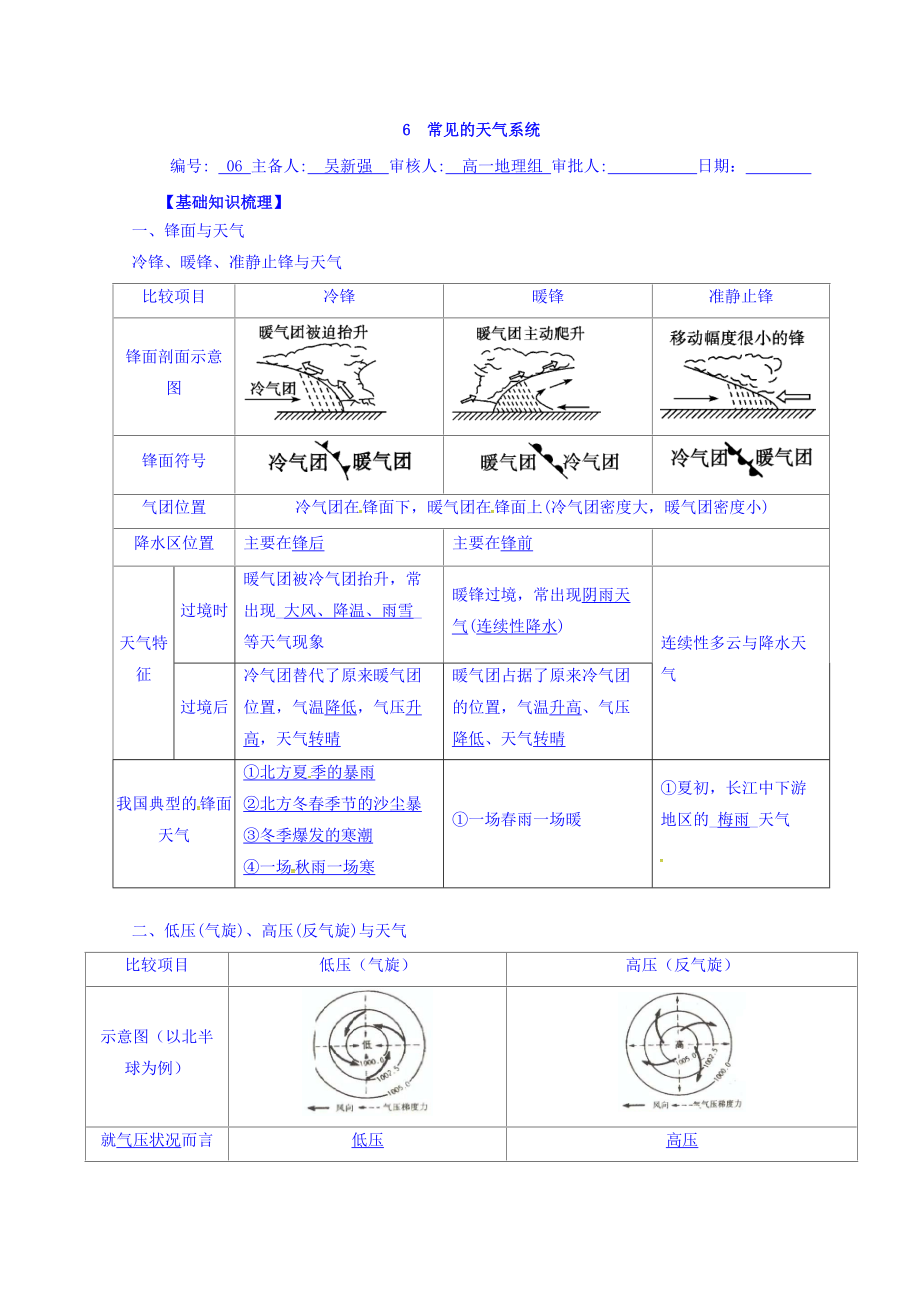 江蘇省贛榆縣海頭高級中學(xué)高中地理必修一學(xué)案：復(fù)習(xí)學(xué)案6 Word版缺答案_第1頁