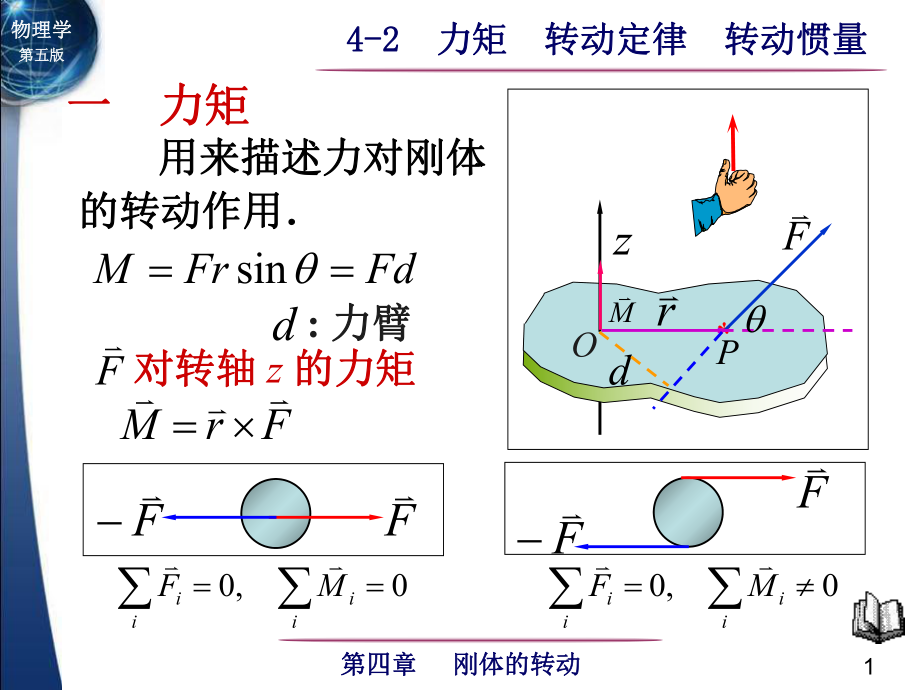 大學(xué)物理：4-2 力矩 轉(zhuǎn)動(dòng)定律 轉(zhuǎn)動(dòng)慣量_第1頁(yè)