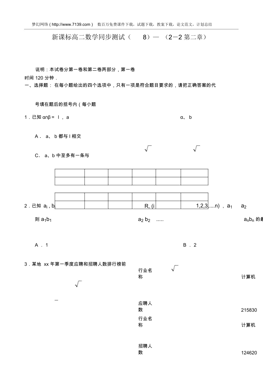 高二數(shù)學(xué)同步測試8_第1頁