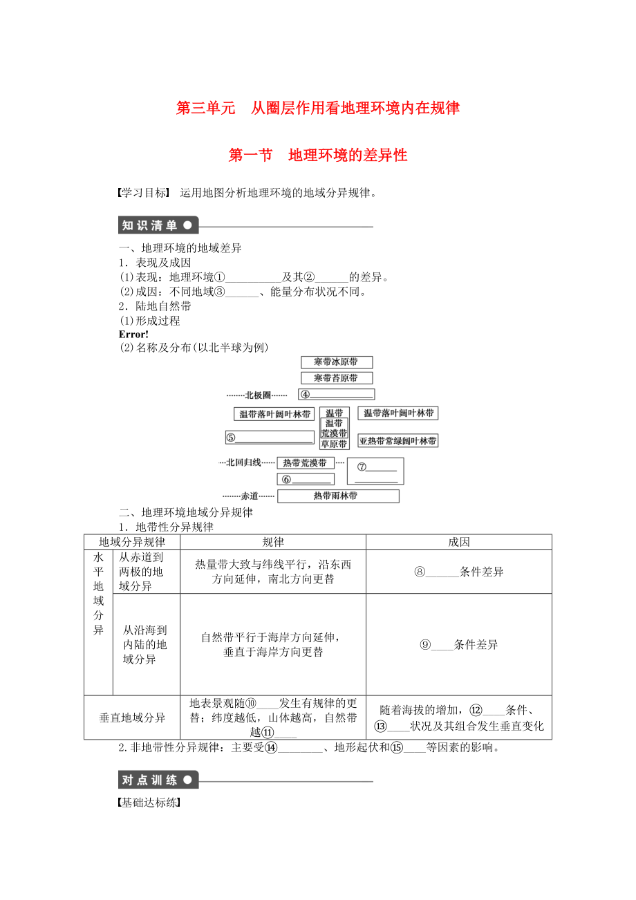 【新步步高】高中地理 第三單元 第1節(jié) 地理環(huán)境的差異性課時(shí)作業(yè) 魯教版必修1_第1頁(yè)