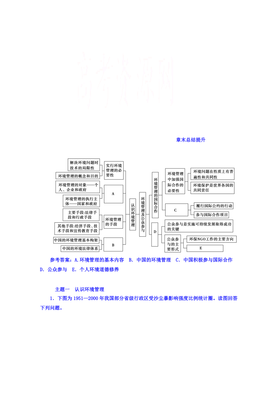 【金版學(xué)案】人教版地理選修6習(xí)題 第五章　環(huán)境管理及公眾參與 章末總結(jié)提升 Word版含答案_第1頁