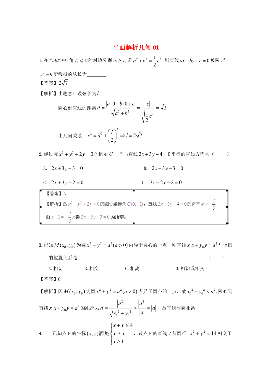 廣東省江門市高考數(shù)學(xué)一輪復(fù)習(xí) 專項(xiàng)檢測試題24 平面解析幾何1_第1頁