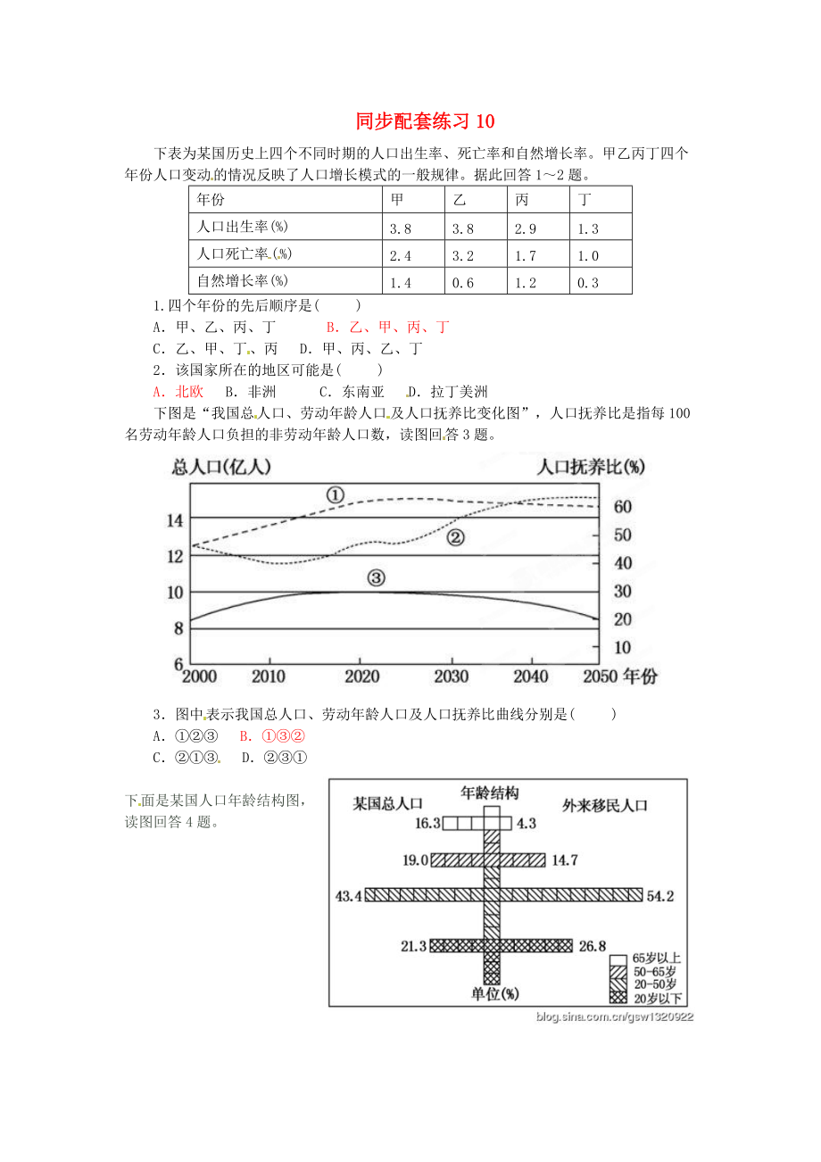 山东省冠县武训高级中学高考地理二轮复习 同步配套练习10_第1页