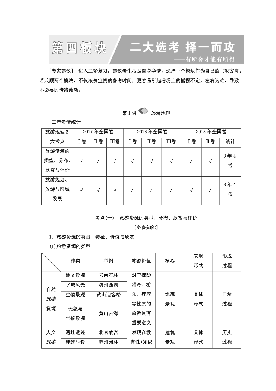 高考地理通用版二輪專題復習創(chuàng)新講義：第一部分 第四板塊 二大選考 擇一而攻 Word版含答案_第1頁